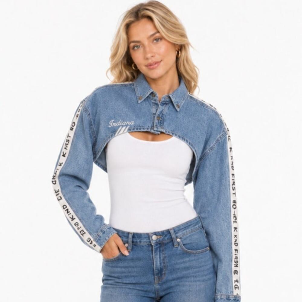 Furst of a Kind Denim Cutout Cropped Bolero Shirt Indiana NWT Size M